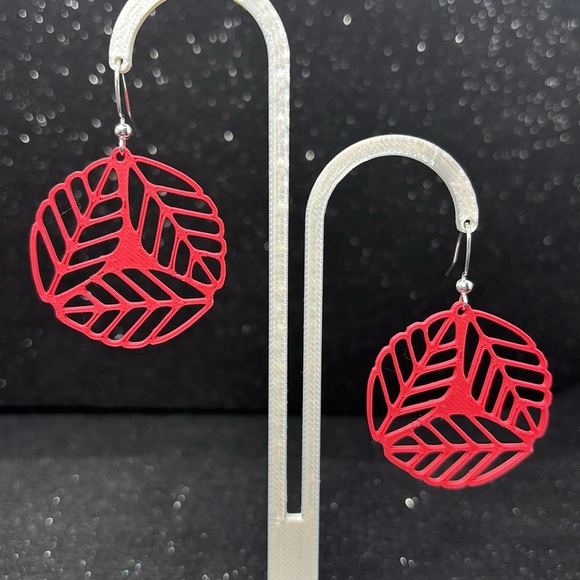 Red Geometric Earrings - Picture 5 of 5